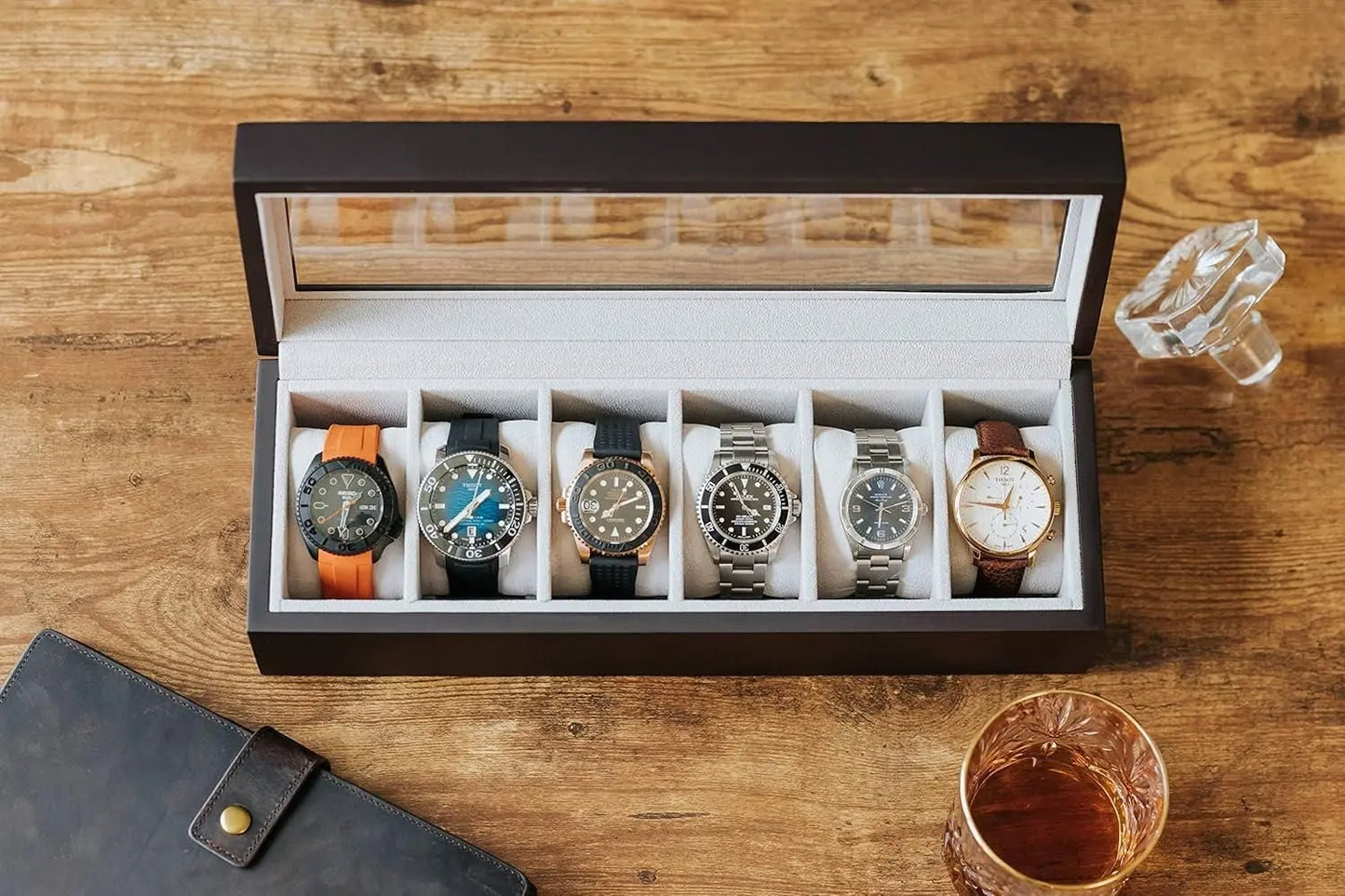 Wood Watch Box Organizer with Glass Display ipufbt-9j